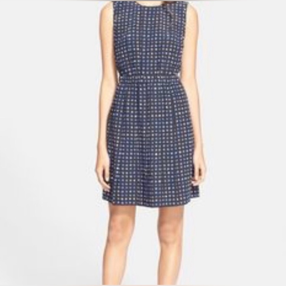 Kate Spade Black Blue Pleated Silk Blend Mini Dress 10 | Preppy